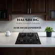 Hausberg HB-567NG beépíthető főzőlap, Gáz, 4 égős, GAS biztonsági rendszer, Öntöttvas grill, Anyaga Üveg, Fekete