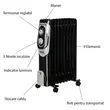 Elektromos fűtés Hausberg HB-8910NG, 2000 W, 9 elem, 3 teljesítményfokozat, állítható termosztát, Fekete