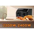HAUSBERG HB-2375 forró levegős dupla sütő, 2200-2400W, 8 liter, Időzítő, 8 főzési program, 200C, Fekete