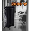 Elektromos olajmelegítő HAUSBERG HB-8915, 3 fokozat, 800-1200-2000 W, 9 elem 110 mm x 580 mm, állítható termosztát, fogantyú és kerekek a könnyű mozgatáshoz, működésjelző lámpa, fekete