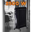 Elektromos olajmelegítő HAUSBERG HB-8925, 3 fokozat, 1000-1500-2500 W, 11 elem 110 mm x 580 mm, állítható termosztát, fogantyú és kerekek a könnyű mozgatáshoz, működésjelző lámpa, fekete