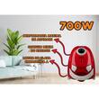Hausberg HB2080RS zsákos porszívó, 700 W, Űrtartalom 1,5 l, piros/szürke