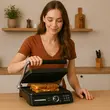 Elektromos grill Hausberg HB633RS, 2000-2200 W, tapadásmentes lapok, főzőfelület 30x24,5 cm, termosztát, Piros