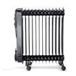 Elektromos olajfűtő HAUSBERG HB-8935, 3 fokozat, 1000-1500-2500 W, 13 elem 110 mm x 580 mm, állítható termosztát, fogantyú és kerekek a könnyű mozgatáshoz, működésjelző lámpa, fekete