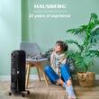 Elektromos olajfűtő HAUSBERG HB-8905, 3 fokozat, 600-900-1500 W, 7 elem 110 mm x 580 mm, állítható termosztát, fogantyú és kerekek a könnyű mozgatáshoz, működésjelző lámpa, fekete