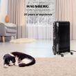 Elektromos olajmelegítő HAUSBERG HB-8915, 3 fokozat, 800-1200-2000 W, 9 elem 110 mm x 580 mm, állítható termosztát, fogantyú és kerekek a könnyű mozgatáshoz, működésjelző lámpa, fekete