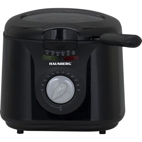 HAUSBERG HB-1331NG olajsütő, 1450 W, 2,5 literes, állítható termosztát 0 - 190 fok C, kivehető rozsdamentes szűrő, olajkosár, túlmelegedés elleni védelem, csúszásmentes lábak, Fekete