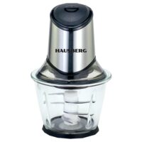 Elektromos aprító HAUSBERG HB-4507IN, 400-500W, 1 sebesség, 1,2 literes, üvegtál, 6 kés rozsdamentes pengével, ezüst