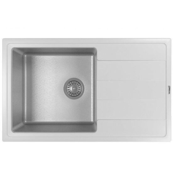 Florentina Combi 780 mosogató, téglalap alakú, kvarc gránit/rozsdamentes acél, 780x480 mm, tál mélysége 230 mm, fehér