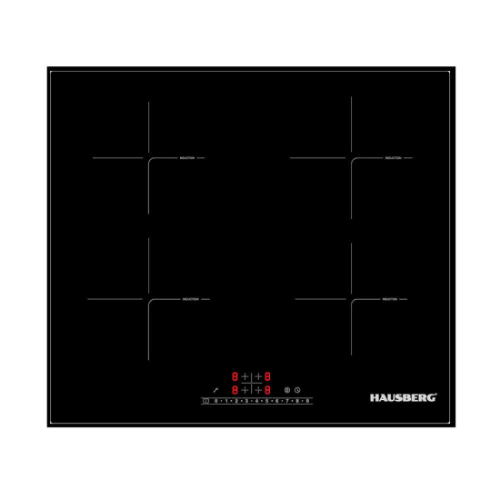 Beépített főzőlap Hausberg HB1535, elektromos, indukciós, 4 főzőzóna, PowerBoost, 60 cm, fekete