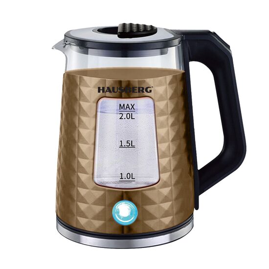 Hausberg HB-3617AU vízforraló, 1500 W, 2 L, 360 fokban forgatható talp, Fényjelző, Automatikus kikapcsolás, Arany