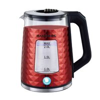 Hausberg HB-3617RS vízforraló, 1500 W, 2 L, 360 fokban forgatható talp, Fényjelző, Automatikus kikapcsolás, Piros
