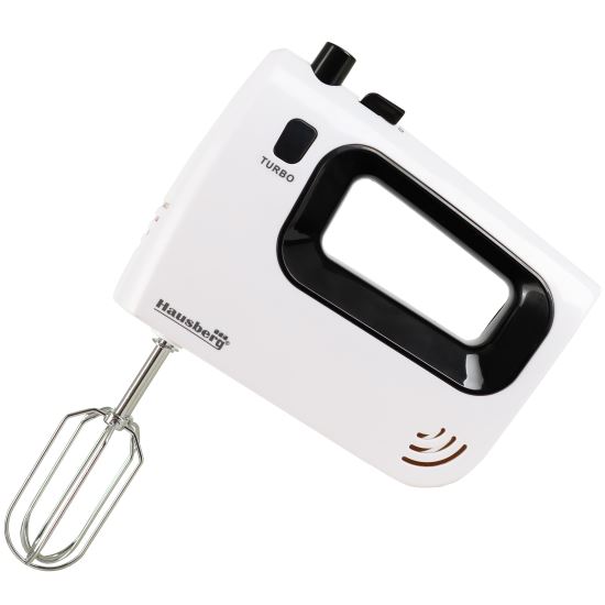 Hausberg HB-4120NG kézi mixer, 300 W, 5 sebesség, Turbó funkció, Fém huzalok és horgok, fekete/fehér
