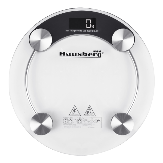Hausberg HB-6000 fürdőszobai mérleg, 180 kg, LED kijelző, fekete/átlátszó