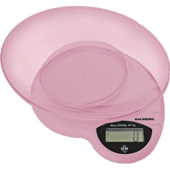 Hausberg HB-6015RZ konyhai mérleg, 5 kg, műanyag tállal, rózsaszín