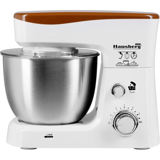 Elektromos mixer rozsdamentes acél tálal Hausberg HB-7625AB, 4,5 l, 700 W, 6 fokozat, fehér