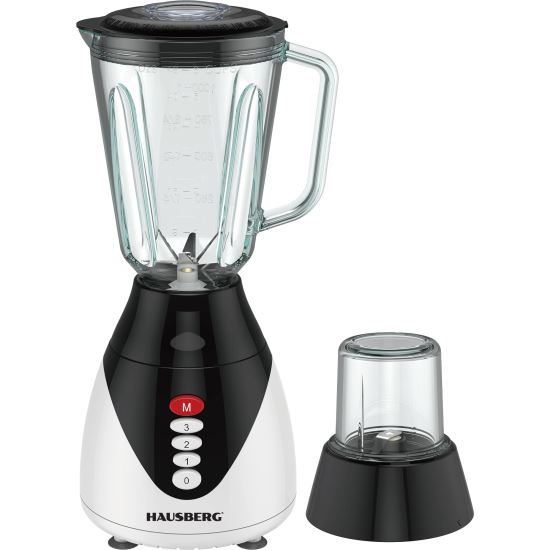 Turmixgép Hausberg HB-7760NG, 300 W, 1,5 l, 3 sebesség, impulzus funkció, jégtörő, 4 kivehető penge, fekete