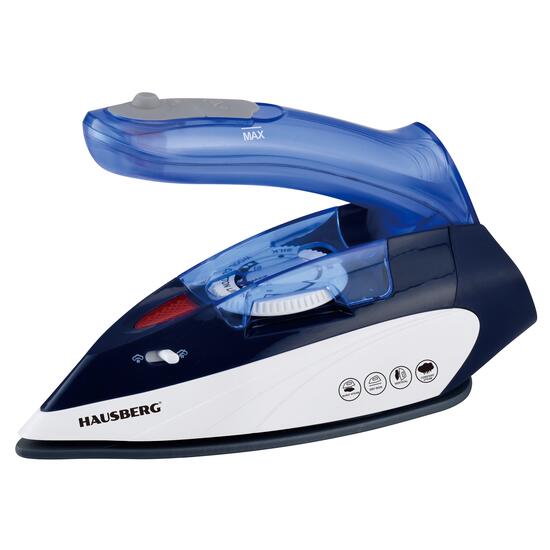 Mini utazó vasaló Hausberg HB-7810BL, 1000 W, 75 ml, kerámia, öntisztító funkcióval, fehér-kék