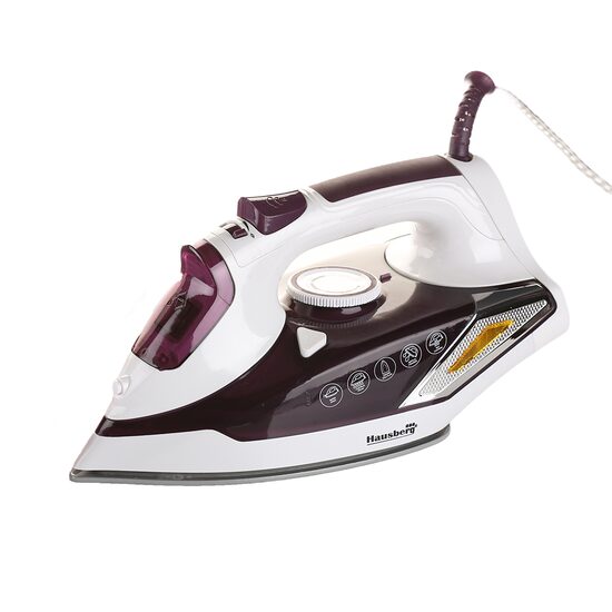 Vas Hausberg HB-7880MV, 2300 W, Kerámia bevonattal ellátott vasalótalp, 400 ml-es víztartály, Fehér/lila