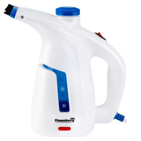 Hausberg HB-7886BL Gőzös Függőleges Vasaló, 1000 W, 200 ml, 2 Tartozék, Fehér-Kék