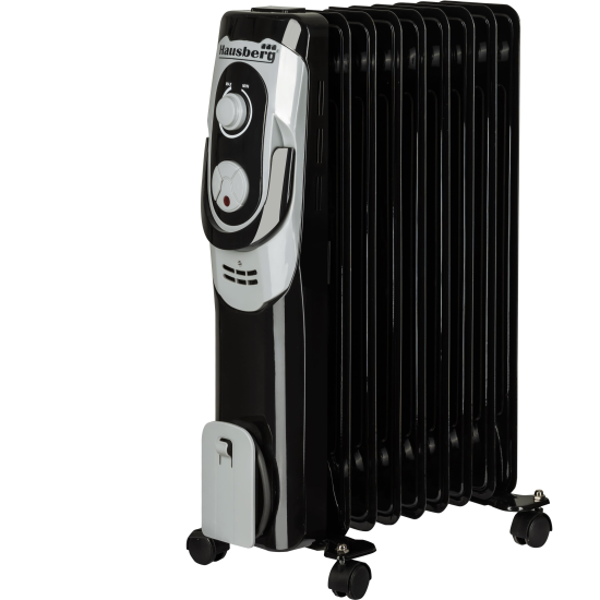 Elektromos fűtés Hausberg HB-8910NG, 2000 W, 9 elem, 3 teljesítményfokozat, állítható termosztát, Fekete