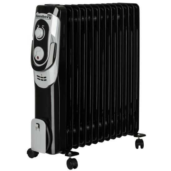 Elektromos fűtés Hausberg HB-8930NG, 2500 W, 13 elem, 3 teljesítményfokozat, állítható termosztát, Fekete