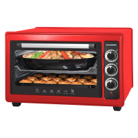 Elektromos sütő Hausberg HB-9026RS űrtartalom 36 liter, teljesítmény 1300-1500W, maximális hőmérséklet 320 fok, időzítő automatikus leállítás és riasztás funkcióval, piros