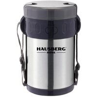 Ebéddoboz Thermos Hausberg HB H1461, 2 liter, rozsdamentes acél, 3 külön tartály, kanál, villa, rozsdamentes acél