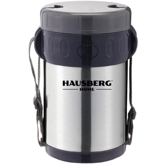 Ebéddoboz Thermos Hausberg HB H1461, 2 liter, rozsdamentes acél, 3 külön tartály, kanál, villa, rozsdamentes acél