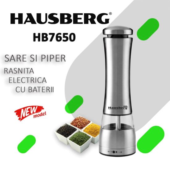 Só/bors daráló Hausberg HB-H7650, Elektromos, rozsdamentes acél ház 22 cm