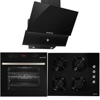 Beépített csomag elektromos sütő Hausberg HB-8054, A osztály, 71L, 2225W, Fekete, Beépíthető főzőlap HB-563NG, 4 égős, Gáz, Üveg, Fekete, Beépíthető dekoratív páraelszívó HB-2285NG, 60 cm, Alumínium Szűrő, fekete