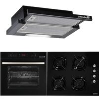 HAUSBERG Premium Style Fekete csomag, Beépíthető elektromos sütő HB8054, A osztály, 71L, 2225W, Fekete, Beépíthető főzőlap HB563NG, 4 égős, Gáz, Üveg, Fekete, Beépíthető teleszkópos páraelszívó HB1285NG, Szívóteljesítmény 420 m3/h , 2 motor