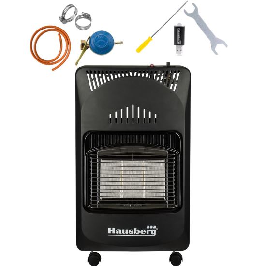 Hausberg HB-1010NG LPG gáztűzhely csomag, piezo-elektromos gyújtás, 4,2 kW, fekete, hengeres óra, 1 m-es MN2015 gáztömlő és 2 tömlőbilincs