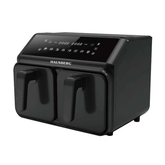 HAUSBERG HB-2375 forró levegős dupla sütő, 2200-2400W, 8 liter, Időzítő, 8 főzési program, 200C, Fekete