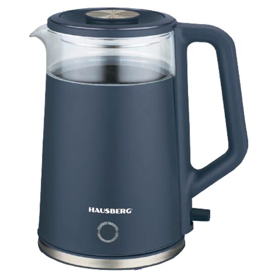 HAUSBERG HB-3619BL vízforraló, 1800W, űrtartalom 1,8L, Kiszáradásgátló, Automatikus kikapcsolás, Anyaga üveg + műanyag Kék