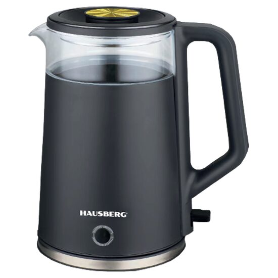 HAUSBERG HB-3619NG vízforraló, 1800W, űrtartalom 1,8L, Kiszáradásgátló, Automatikus kikapcsolás, Anyaga üveg + műanyag Fekete