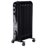 Elektromos olajmelegítő HAUSBERG HB-8915, 3 fokozat, 800-1200-2000 W, 9 elem 110 mm x 580 mm, állítható termosztát, fogantyú és kerekek a könnyű mozgatáshoz, működésjelző lámpa, fekete