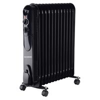 Elektromos olajfűtő HAUSBERG HB-8935, 3 fokozat, 1000-1500-2500 W, 13 elem 110 mm x 580 mm, állítható termosztát, fogantyú és kerekek a könnyű mozgatáshoz, működésjelző lámpa, fekete