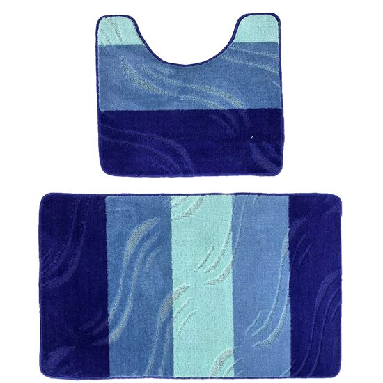 2 db HAUSBERG HB-H437BL fürdőszobai szőnyeg készlet, textil anyag, 57x100/57x50 cm, kék