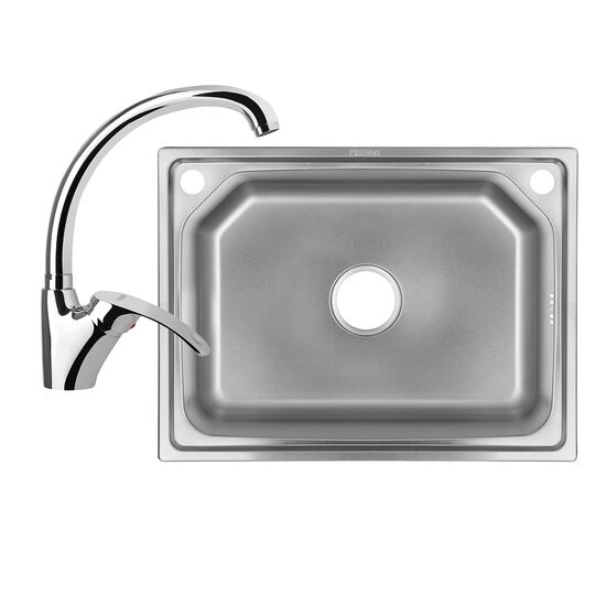 Sanitec SN9026 konyhai mosogató csomag, 60X43 cm-es munkalaphoz, vízkőmentes, Sanitec SN2005 egykaros csaptelep, Rozsdamentes acél