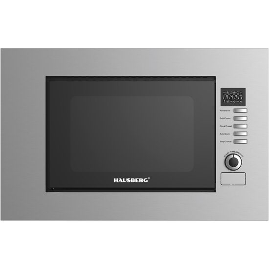 Beépíthető mikrohullámú sütő HAUSBERG HB-8065IN, 20 literes, 1200 W, 6 teljesítményfokozat, 8 automata program, mechanikus vezérlés, leolvasztás, időzítő, gyerekzár rendszer, ezüst