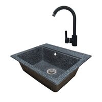 Sanitec Vena SN9034NG konyhai mosogató csomag, gránit-kompozit, matt, 1 db téglalap alakú kád, 60 x 50 cm, HAUSBERG HB-F5000 konyhai csaptelep, egykaros, matt kivitel, Fekete