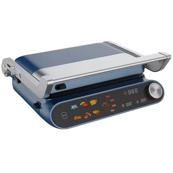 Szendvicssütő 2 az 1-ben HAUSBERG HB-635, Teljesítmény 2200 W, Tányérok szendvicshez és grillezéshez, Tapadásmentes réteggel bevonva, Digitális érintőképernyő, 7 különböző sütési program, Kék/Szürke szín