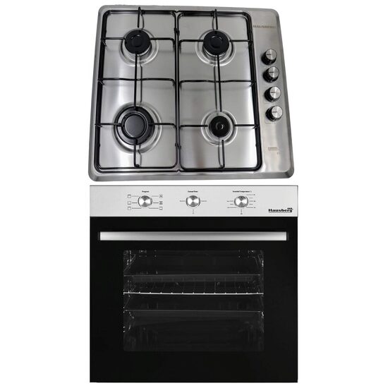 Beépített csomag Hausberg Sütő HB-8053IN, Elektromos, Teljesítmény 2225 W, 71 l, 6 funkció, Szellőztetés, Időzítő, A osztály, Beépíthető főzőlap HAUSBERG HB-580IN, elektromos gyújtás, gáz, 4 égő, biztonsági rendszer, Fekete -Rozsdamentes acél