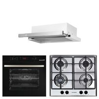 HAUSBERG beépíthető csomag Elektromos sütő HB-8054NG, Űrtartalom 71L, 2225W, 7 funkciós, légkeveréses, gáztűzhely HB-555, 4 égős, teleszkópos páraelszívó HB-1285IN, 420 m3/h abszorpciós, 2 motoros, Black-Inox