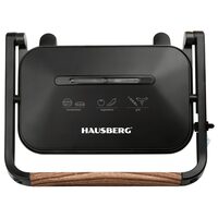 Szendvicssütő Grill HAUSBERG HB-632, 1100-1300 W, Panini, Tapadásmentes tányérok, Hideg fogantyú, Fekete
