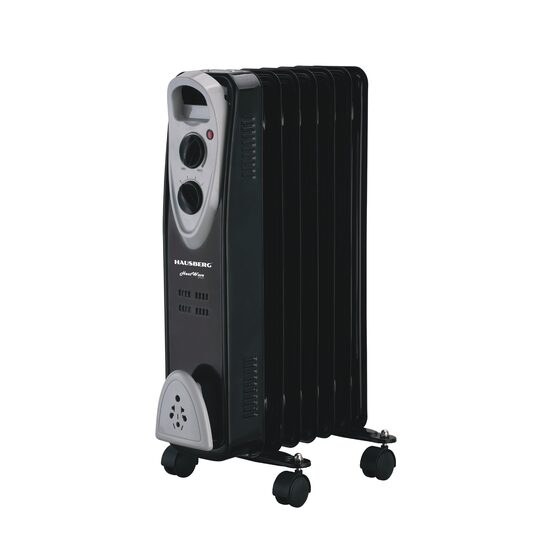 Elektromos fűtés Hausberg HB-8907NG, 1500 W, 7 elem, 3 teljesítményfokozat, Állítható termosztát, Túlmelegedés elleni védelem, Borulásgátló, Fényjelző, Fekete