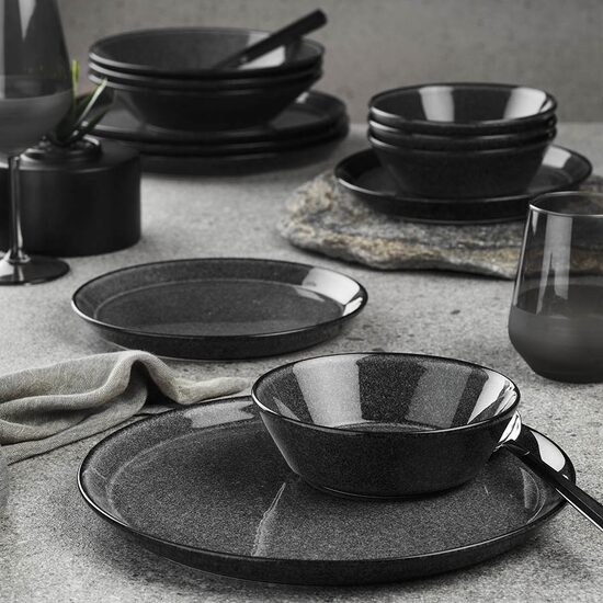 FORZA asztali szervíz, 24 db, 6 személyes, porcelán, fekete, kutahya porcelán