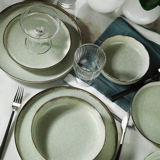 Moderna Dotti asztali szervíz, 24 db, 6 személyes, porcelán, zöld, kutahya porcelán
