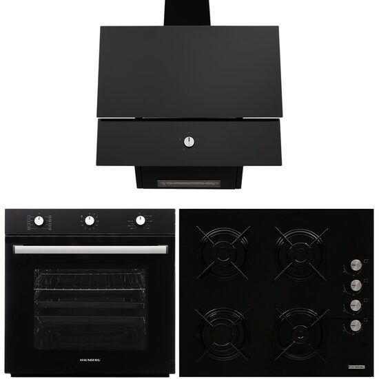 Beépíthető csomag Hausberg Sütő HB-8053NG, Elektromos, Teljesítmény 2225 W, 71 l, 6 Funkció, Szellőztetés, Időzítő, Főzőlap HB-563NG, 4 gázégő, Dekoratív páraelszívó HB-2285NG, 163W, Alumínium szűrő, 650 m3cm/h , Fekete